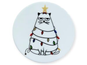 Coaster Round Snowy Cat